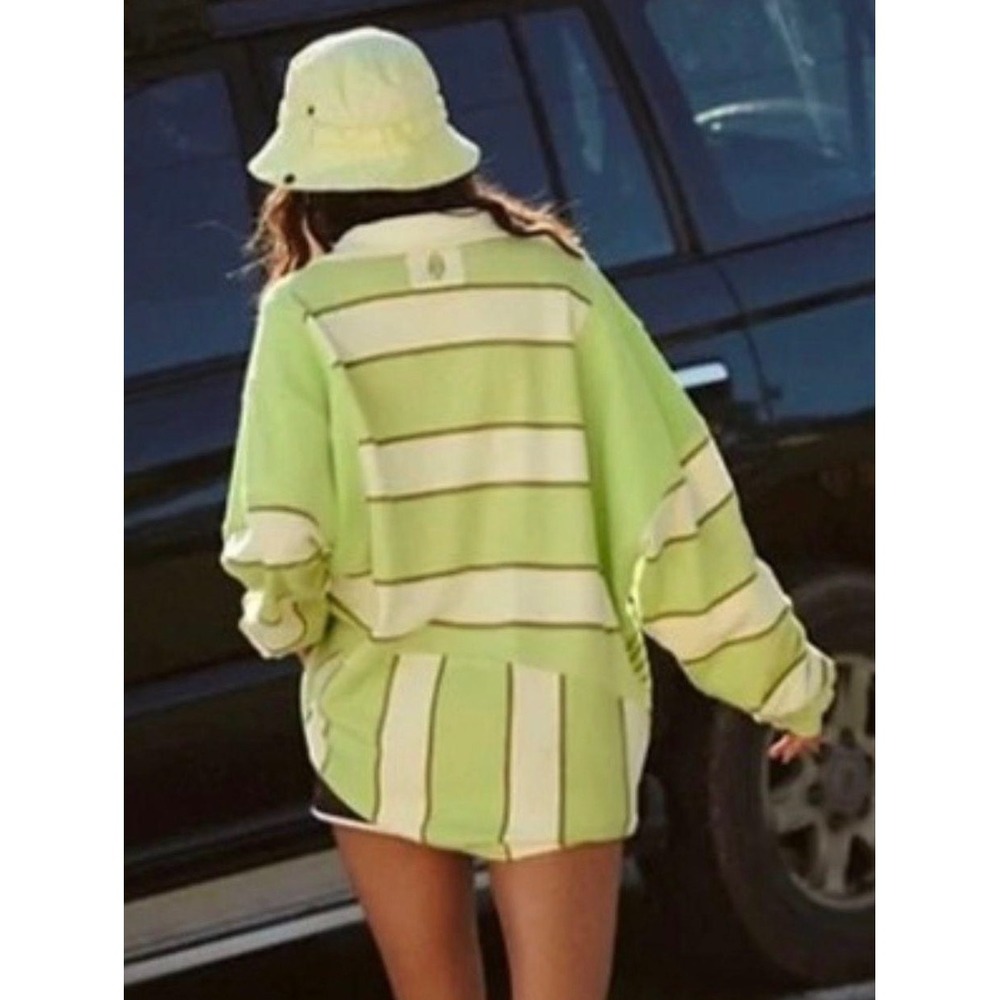 Free People Movement Work It Out Rugby Womens Large Green NWT Striped Pullover - Picture 2 of 5